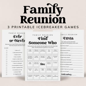 Family Reunion Icebreaker Games Printable Ice Breakers for Family Party Games for Teens and Adults Family Reunion Bingo Find Someone Who MV1
