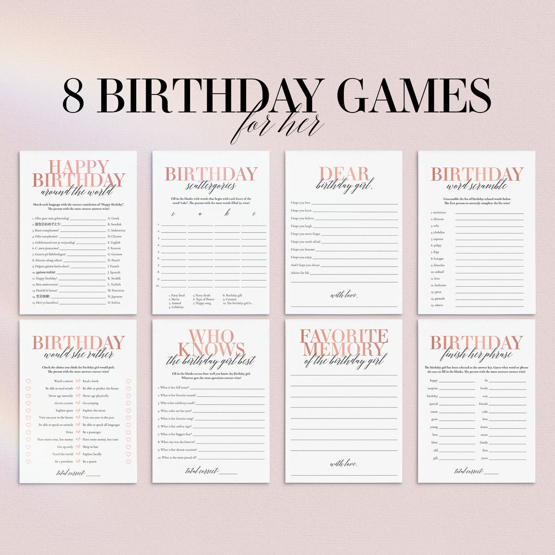 Birthday Games for Her Printable Modern Birthday Party Games - Etsy