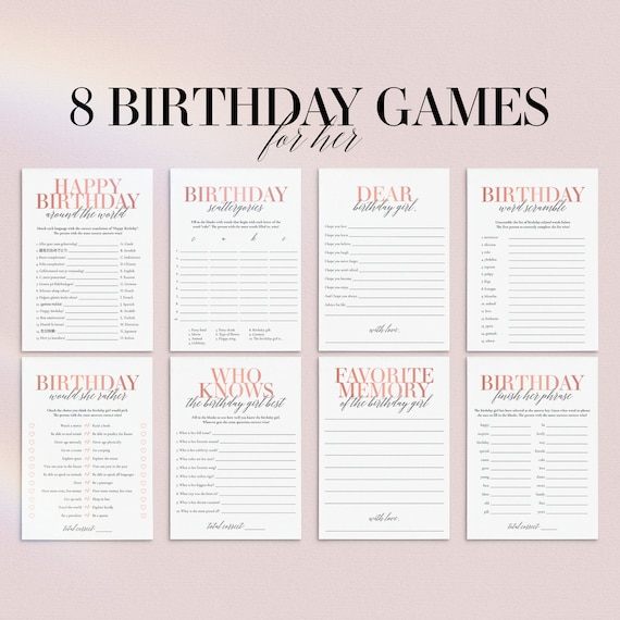 Birthday Games for Her Printable Modern Birthday Party Games - Etsy