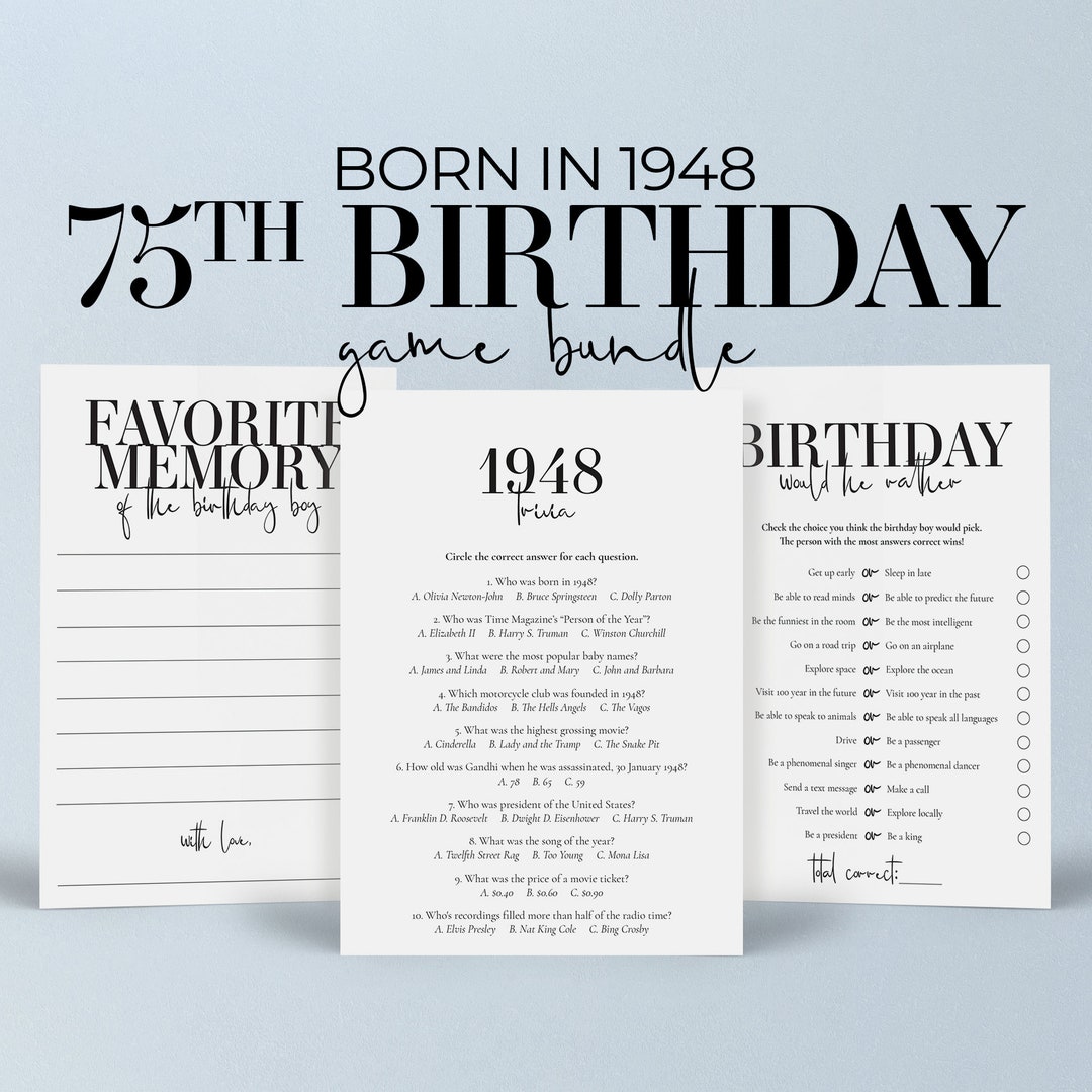 75th Birthday Games for Men Printable 75th Birthday Party Game - Etsy