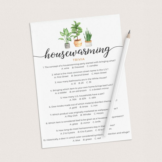 Housewarming Party Trivia Game Printable Housewarming Quiz - Etsy