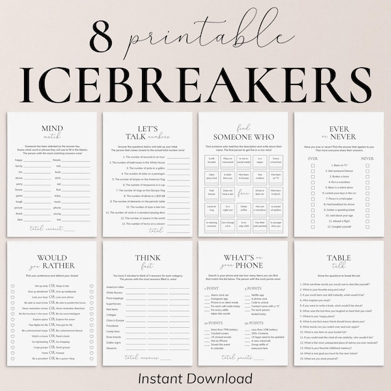 Ice Breaker Games Bundle Printable Icebreakers Dinner Party Games Get To Know You Games Human Bingo Find Someone Who Games for Adults PP2