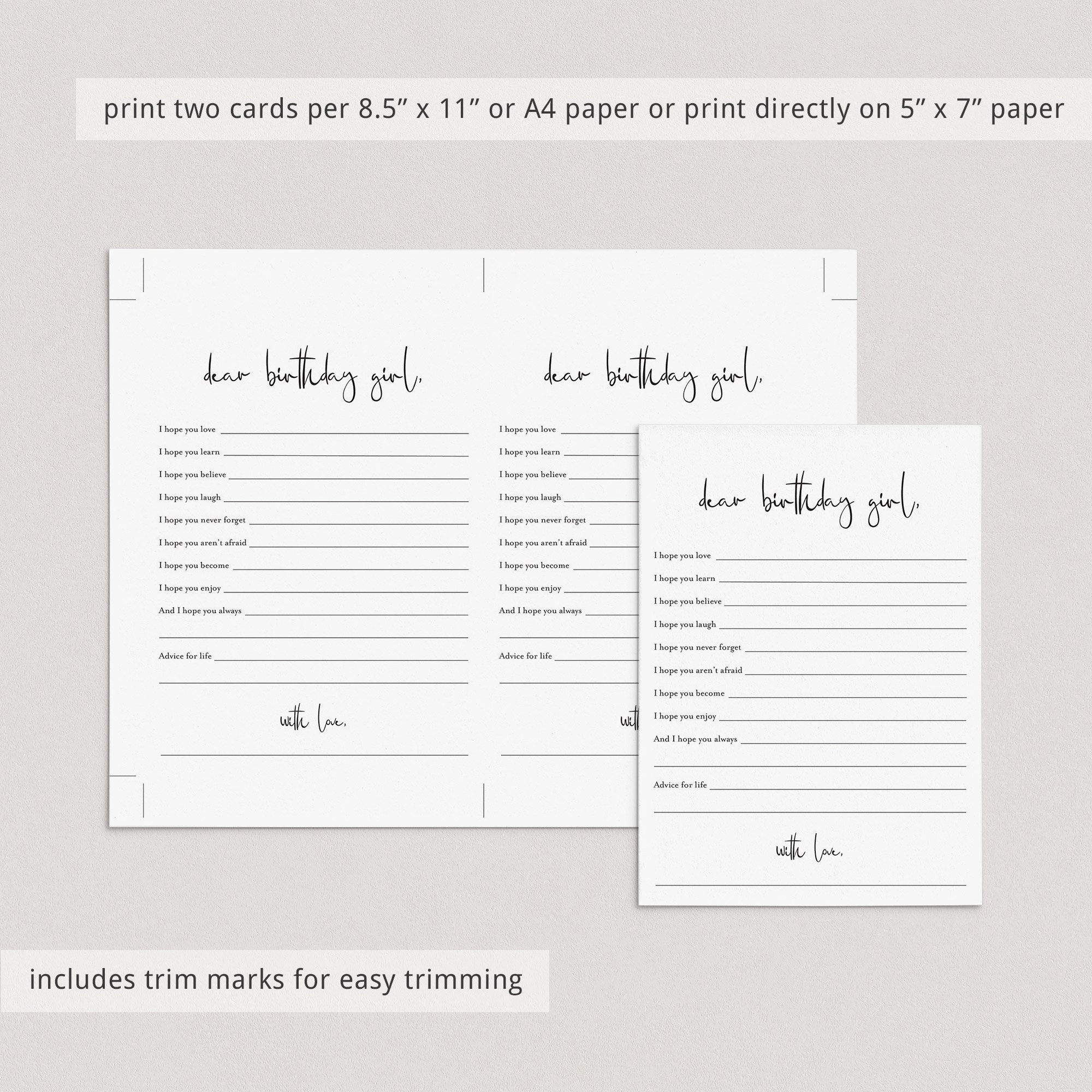 Birthday Wishes for Her Printable Wishes for the Birthday Girl - Etsy