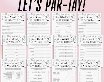 ParTay Games Printable Eras Party Games Slumber Party Games Pop Music Quiz Showgirl Party Activities Eras Birthday Tween Teen Sleepover TS1