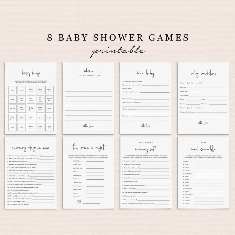 Minimal Baby Shower Bundle Printable Baby Shower Games Modern - Etsy