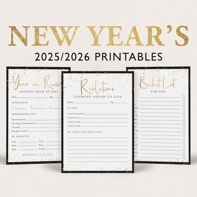 New Year's Printables 2025 Year In Review 2026 Resolutions New Year's Activity Family New Years Ideas 2025 Reflection Cards Time Capsule BG2 Bild 1