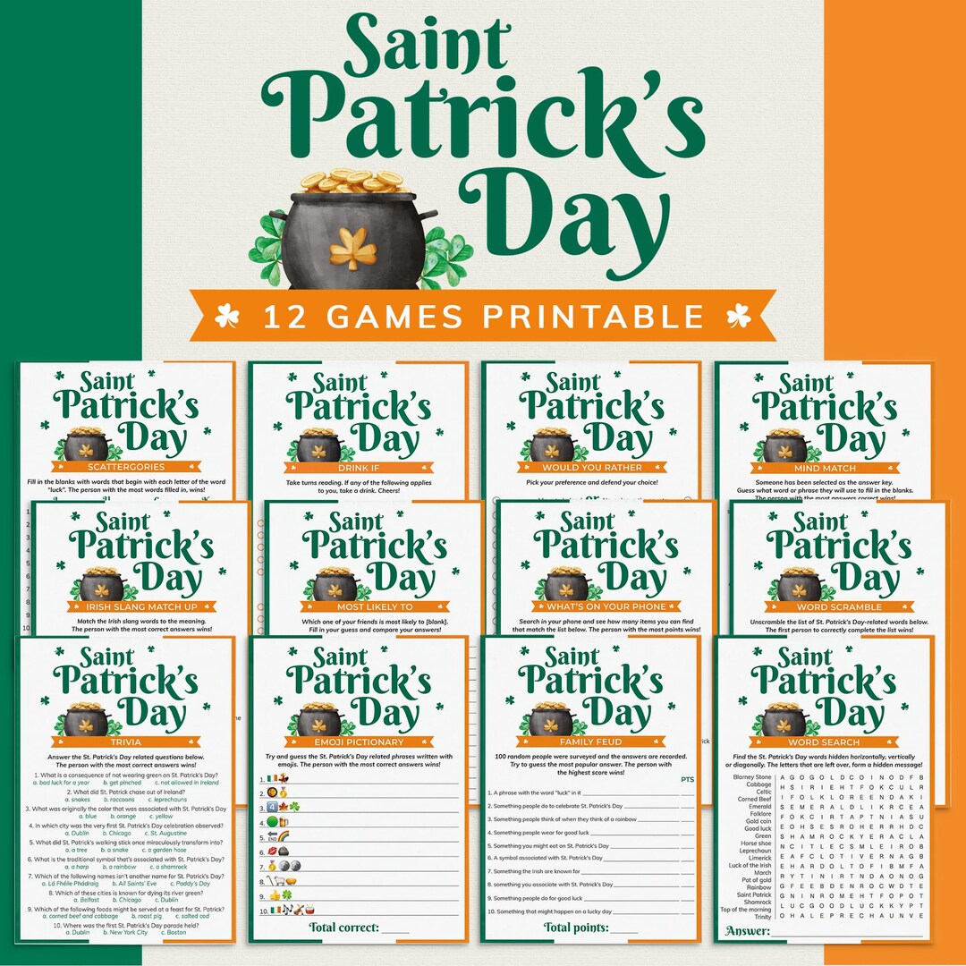 St Patricks Day Games Printable Adult St Patricks Game Bundle Office St ...