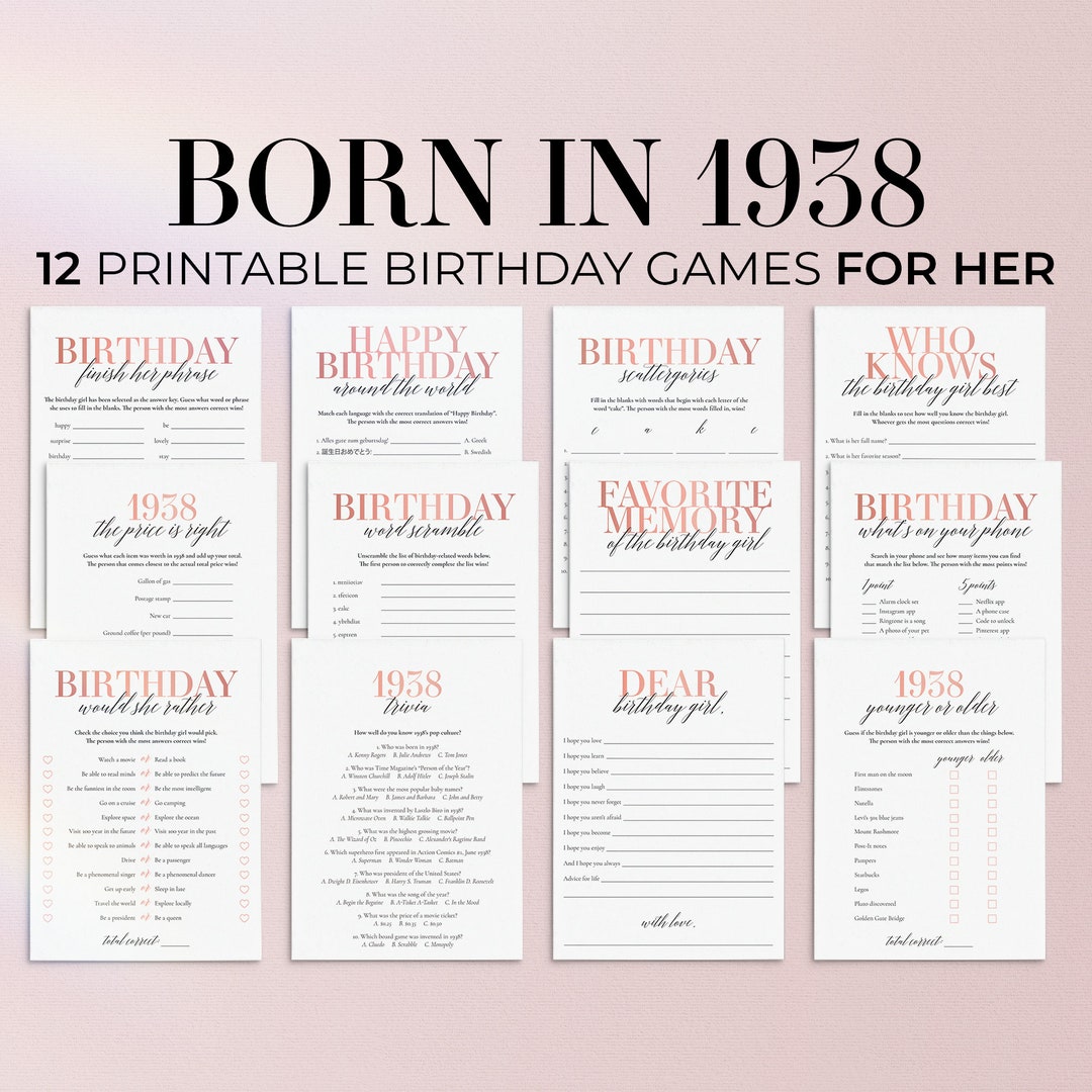 86th Birthday Games for Her Born in 1938 Birthday Games Elegant ...