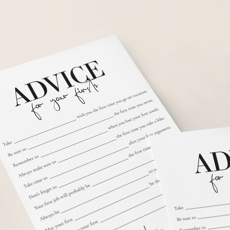 1st Birthday Advice Card Printable Baby First Birthday Party Etsy