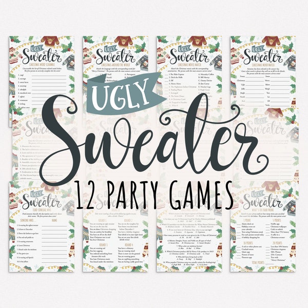 Ugly Sweater Party Games Bundle Printable Ugly Sweater Games Ugly Christmas Sweater Party Decorations Friendsmas Party Game Lets Get Lit UJ1