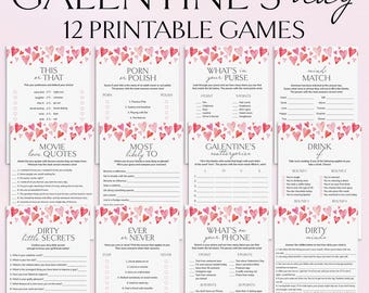 Simple Galentines Party Games Printable Pink Hearts Galentine's Day Games Galentines Girls Night Activities Adult Galentines Table Decor PH1