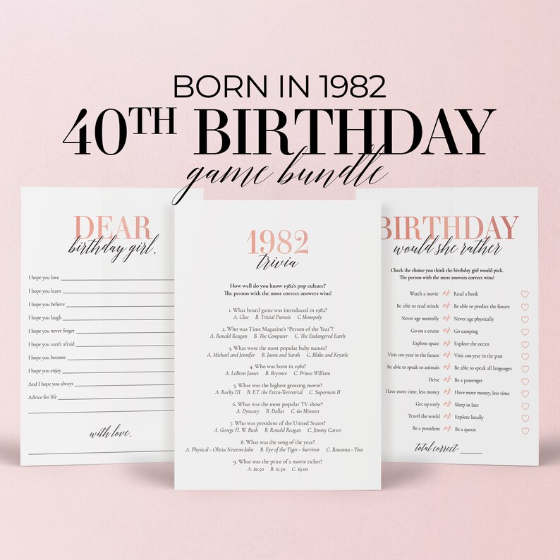 40th Birthday Games For Her Printable Adult Birthday Party Etsy