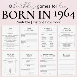 1964 Birthday Games for Her Printable, Happy 62nd Birthday Party Game Bundle, Instant Download PP2