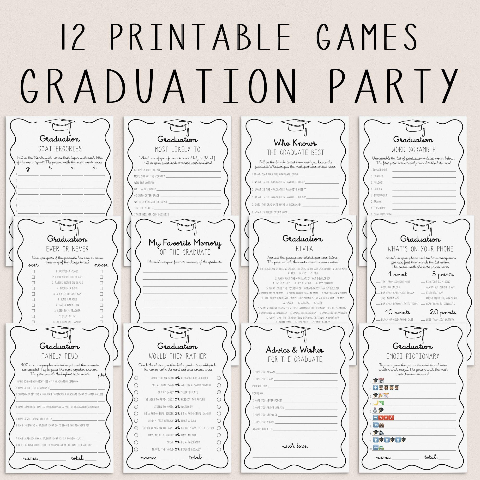 Graduation Party Games Printable Fun Graduation Games Grad Games Party ...