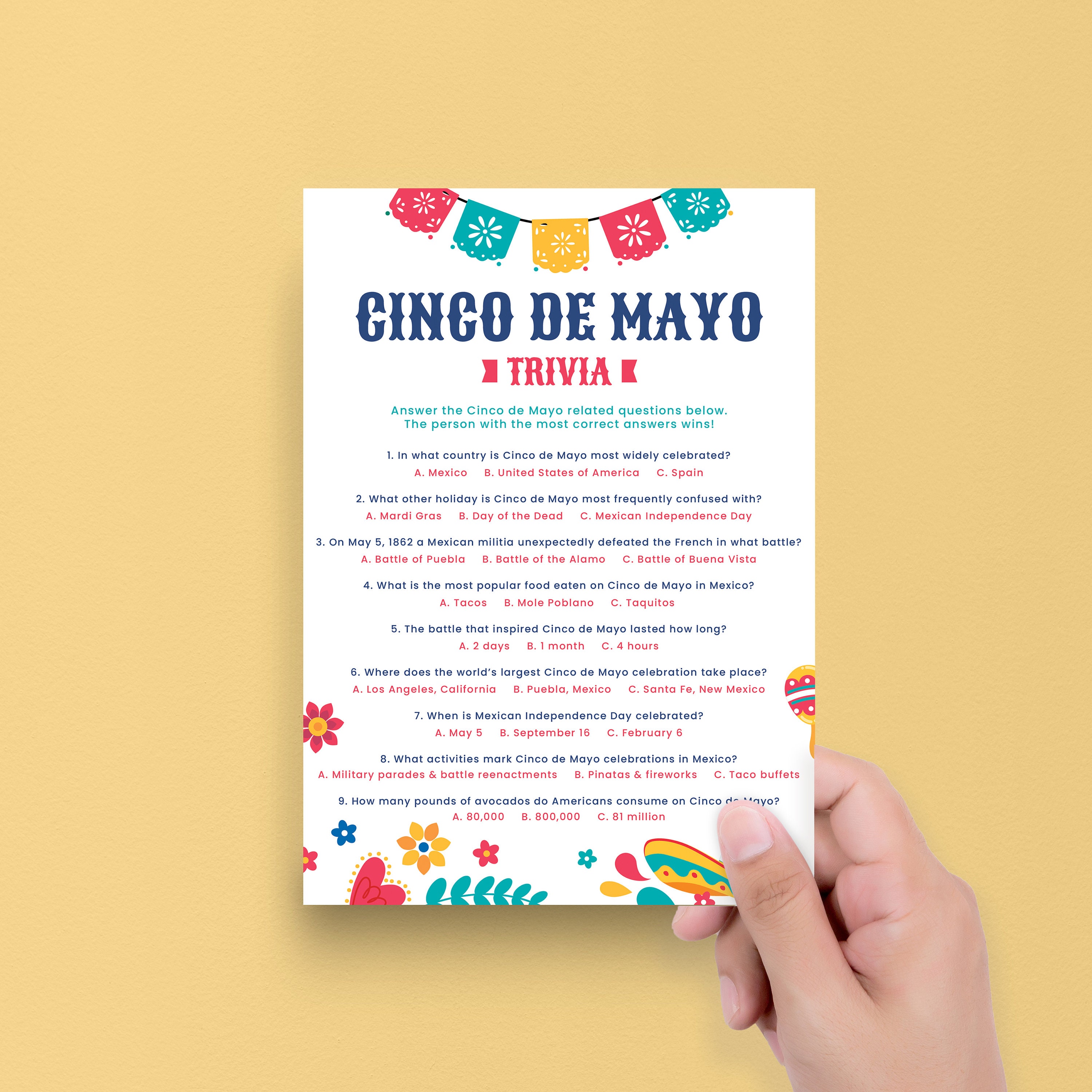 Cinco De Mayo Quiz Printable Mexican Party Trivia Mayo Cinco - Etsy
