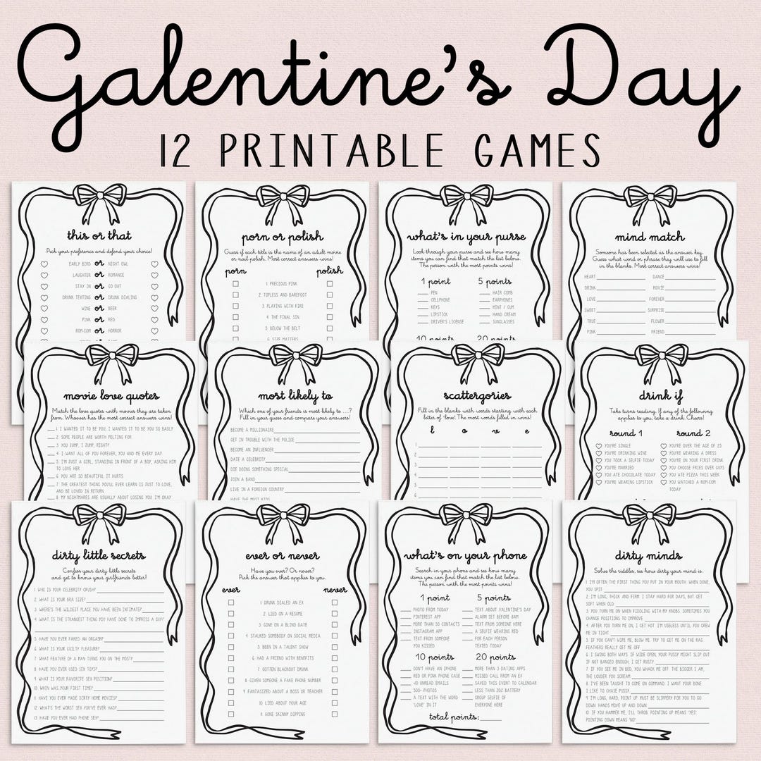 Galentines Games Printable Bow Theme Galentine's Day Party Game Bundle ...