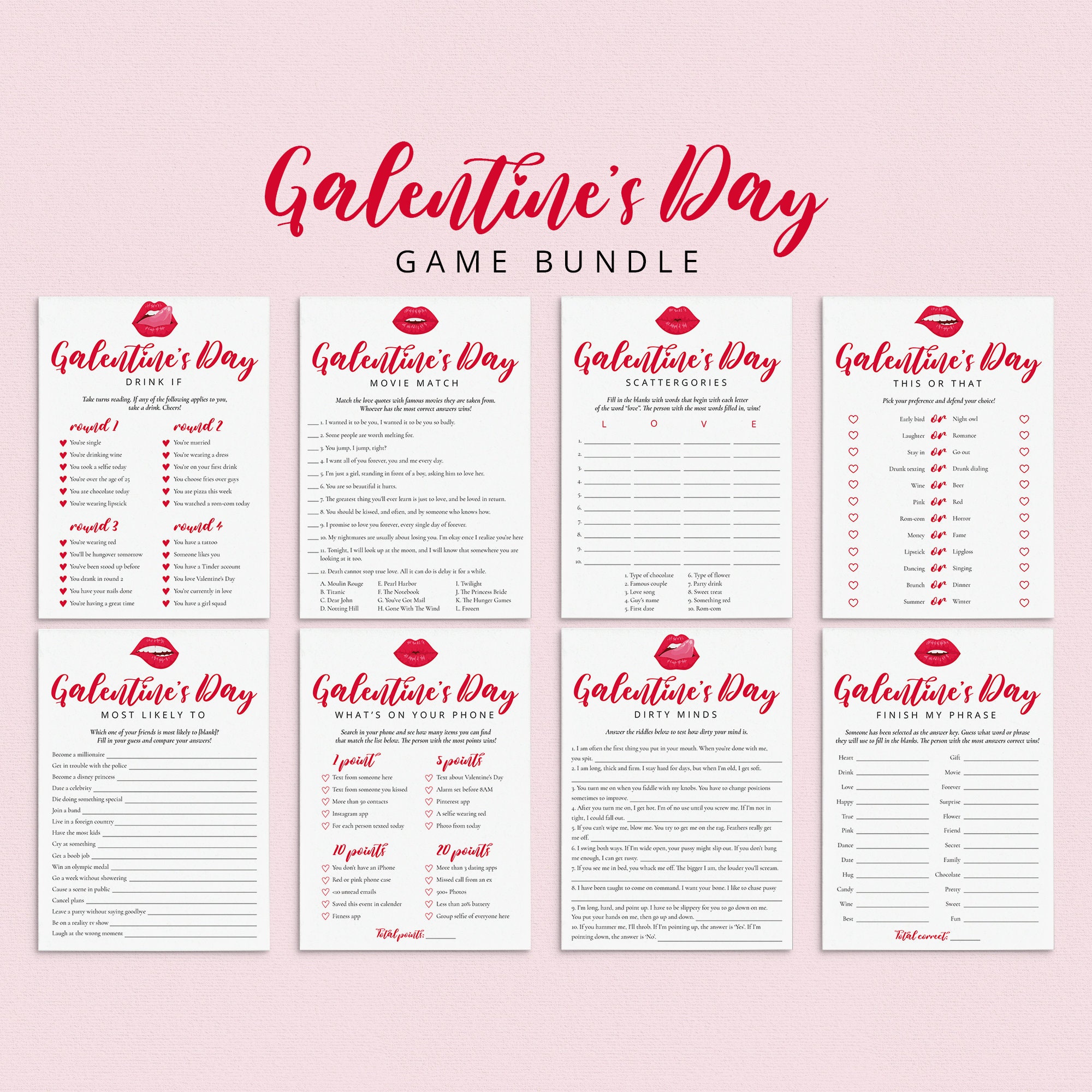 Galentines Day Games Printable Adult Galentine's Day Party Etsy