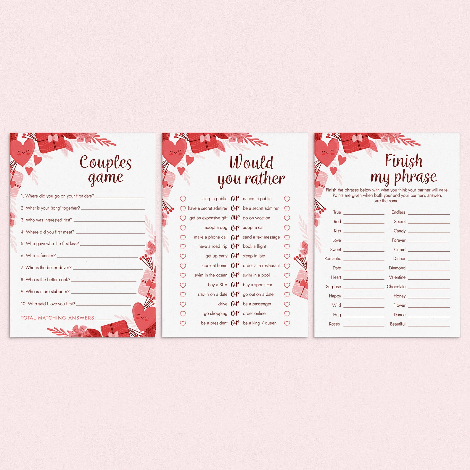 Couple Games Printable Date Night Games Anniversary Games for Couples ...