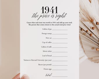 1941 The Price Is Right Game Printable 85th Birthday Party Card Cost of Living 1941 Birthday Poster Fun 85th Bday Ideas Back in 1941 PDF MB2