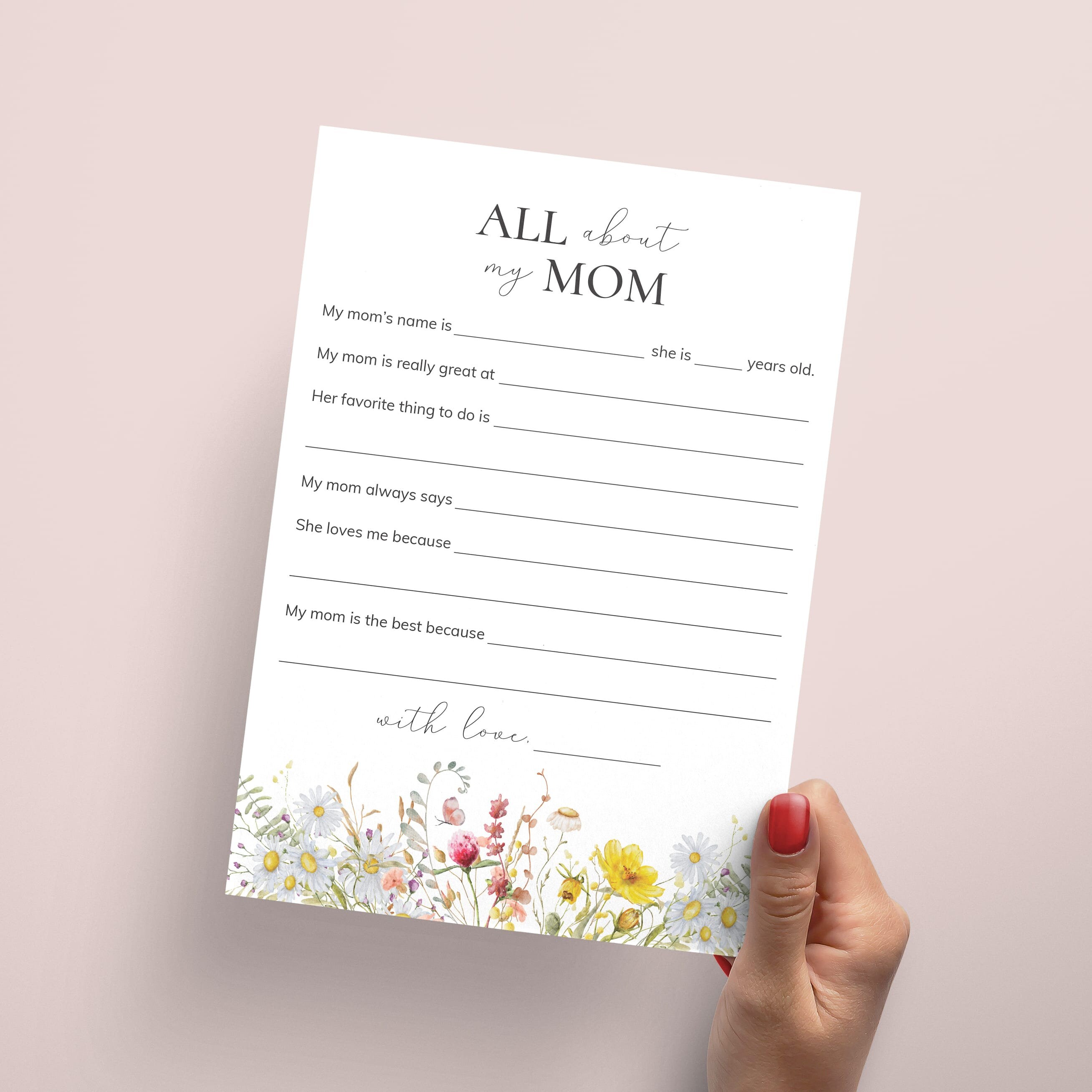 All About My Mom Printable Mothers Day Questionnaire Mothers Day ...