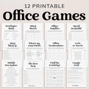 Office Games Printable Office Party Games for Work Happy Hour Activities Fun Team Building Icebreaker Games Staff Meeting Game Cards PDF MV1