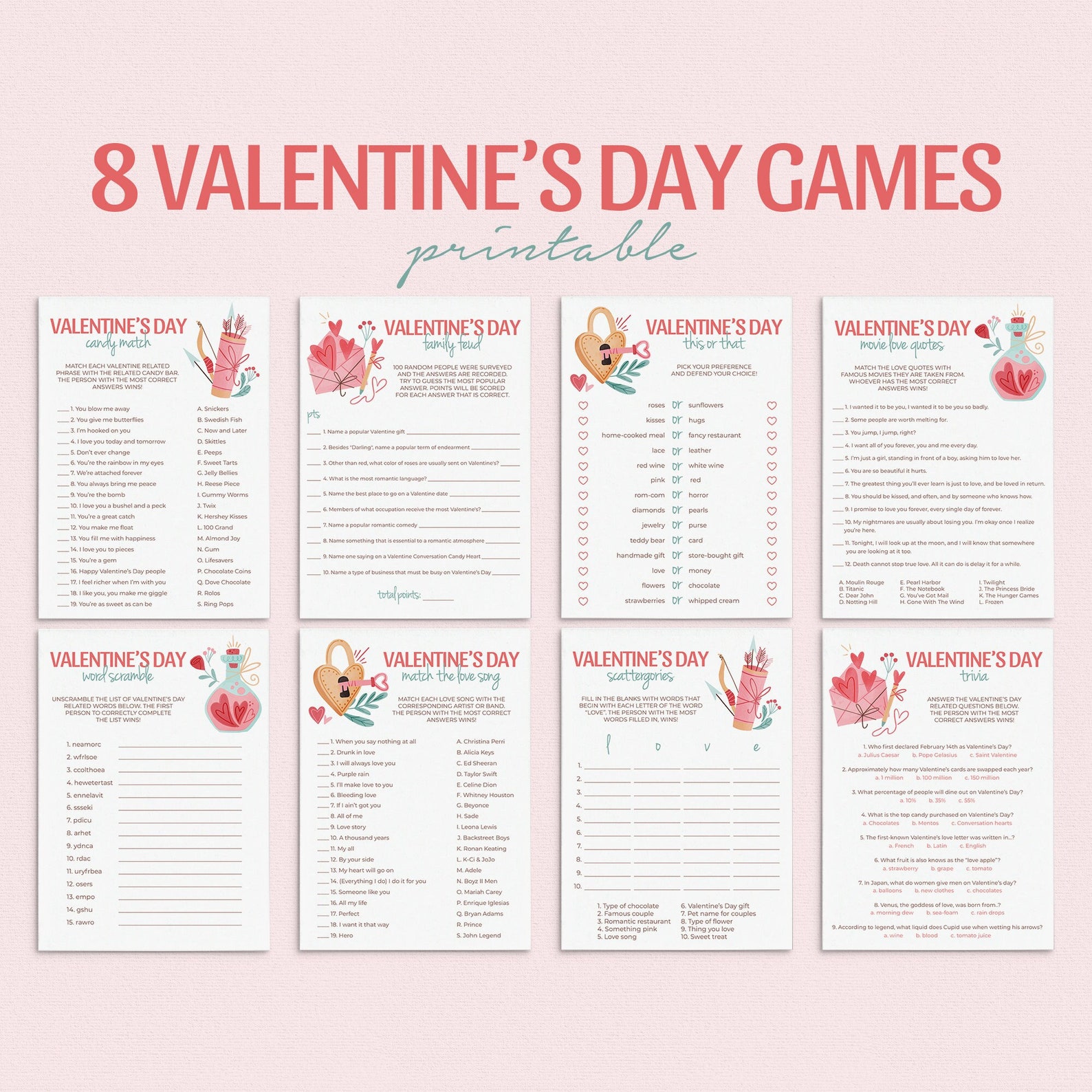 Valentine's Day Games Bundle Printable Valentines Party - Etsy