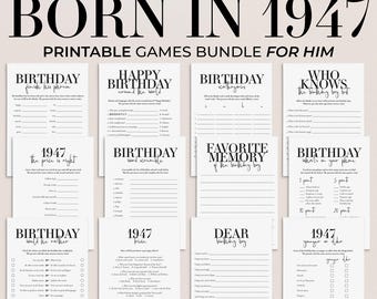 Born in 1947 Birthday Games for Him, 79th Birthday Party Game Bundle, 12 Printable Games MB2