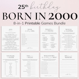 Born in 2000 25th Birthday Games for Woman Fun 25 Birthday Party Games Turning 25 Birthday Ideas for Her 25th Birthday Wish Cards Women PP2