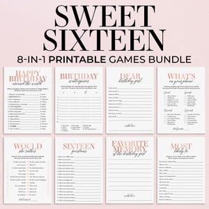 Sweet 16 Games Bundle Printable 16th Birthday Games Sweet 16 Party Games Sweet 16 Rose Gold Birthday Girl 16 Bday Games Teen Birthday MB2