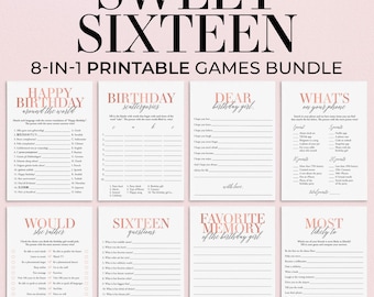 Sweet 16 Games Bundle Printable 16th Birthday Games Sweet 16 Party Games Sweet 16 Rose Gold Birthday Girl 16 Bday Games Teen Birthday MB2