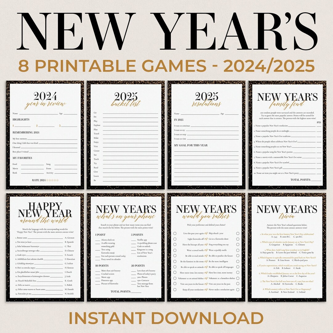 8 New Year Games Printable New Years Party Games Download Family New ...