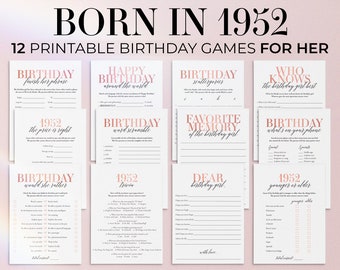 72nd Birthday Games for Woman Born in 1952 Birthday Turning 72 Party Games for Her Printable Female 72nd Birthday Trivia Back in 1952 MB2