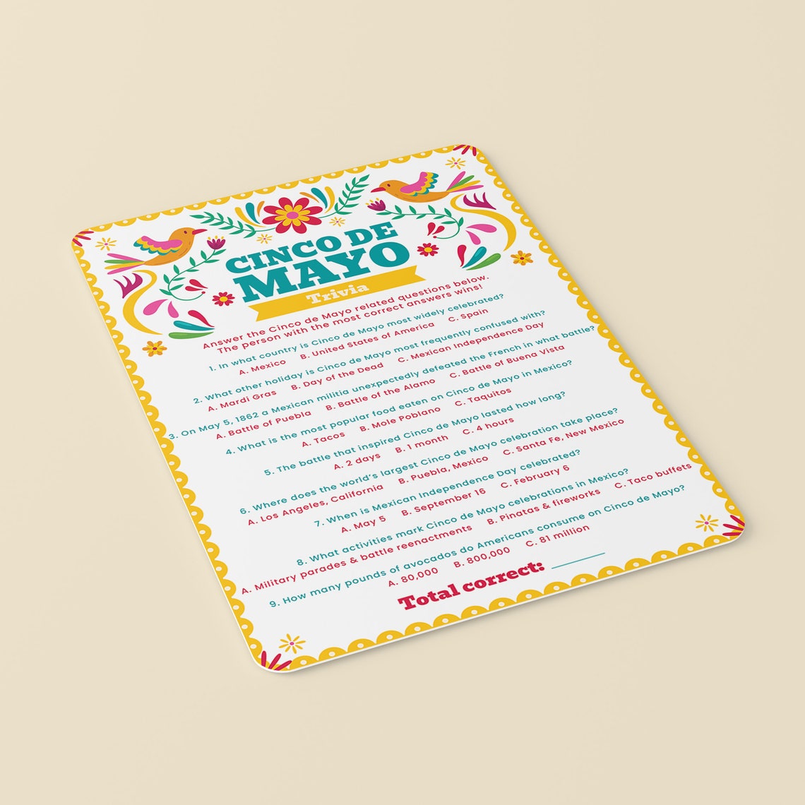 Cinco De Mayo Trivia Game Printable Cinco De Mayo Game for - Etsy