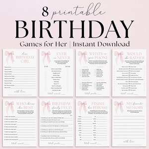 Coquette Birthday Party Games for Her Pink Bow Adult Birthday Games Printable Bow 40th 30th Birthday Party Decor Elegant Pink Bow Themed PB1