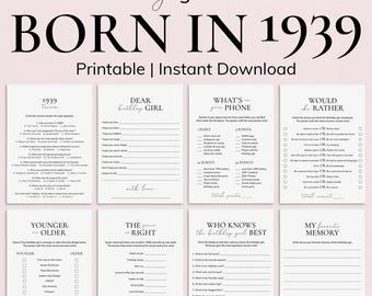 1939 Birthday Games for Her Printable, Happy 87th Birthday Party Game Bundle, Instant Download MB2