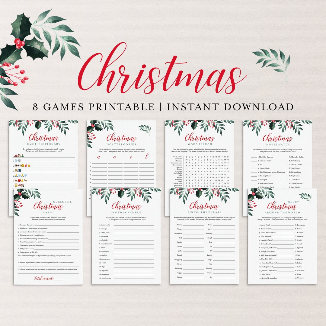Christmas Games Bundle Printable Christmas Greenery Holiday Party Games ...