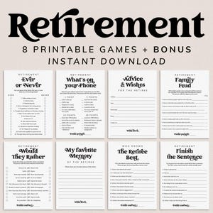 Retirement Games Printable Fun Retirement Party Game Bundle Retirement Wishes Cards Work Retirement Party Icebreakers Retirement Gifts MV1