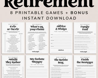 Retirement Games Printable Fun Retirement Party Game Bundle Retirement Wishes Cards Work Retirement Party Icebreakers Retirement Gifts MV1