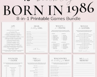 Born in 1986 40th Birthday Games for Her Fun Birthday Party Games Turning 40 and Fabulous 40th Bday Bash Games Adults 40 Birthday Cards PP2