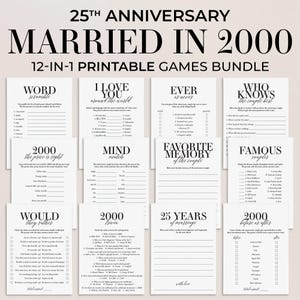 25th Anniversary Games Printable Married in 2000 Games Bundle Silver Wedding Anniversary 25 Years of Marriage 2000 25 Anniversary Card MB2