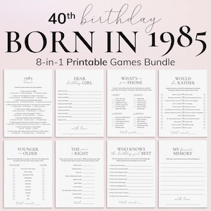 Born in 1985 40th Birthday Games for Her Fun Birthday Party Games Turning 40 and Fabulous 40th Bday Bash Games Adults 40 Birthday Cards PP2