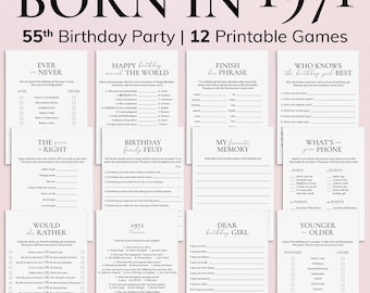 55th Birthday Games Bundle for Her Born in 1971 55th Birthday Party Gift Ideas 55 Birthday Trivia 1971 Price is Right 55 Years Old Woman PP2