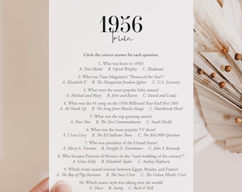 1956 Trivia Printable 70th Birthday Game Born in 1956 Quiz 70 Birthday Party Games 1956 Birthday Trivia Moms 70th Birthday Back in 1956 MB2