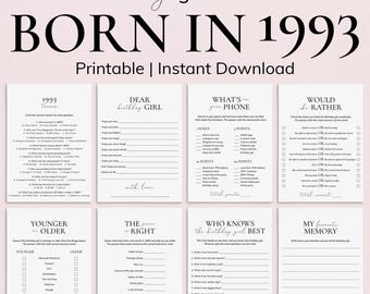 1993 Birthday Games for Her Printable, Happy 33rd Birthday Party Game Bundle, Instant Download PP2