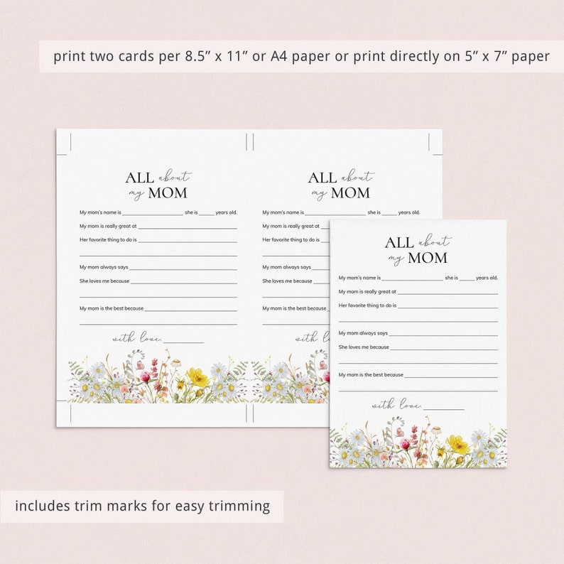 All About My Mom Printable Mothers Day Questionnaire Mothers Day ...