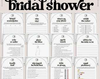 Celestial Bridal Shower Games Moon and Stars Wedding Shower Written In The Stars Boho Arched Bridal Party Games Mystical Tarot Hens Game TC1