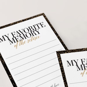 May include: Two black and gold cards with the text "My Favorite Memory of the Retiree" and lines for writing.