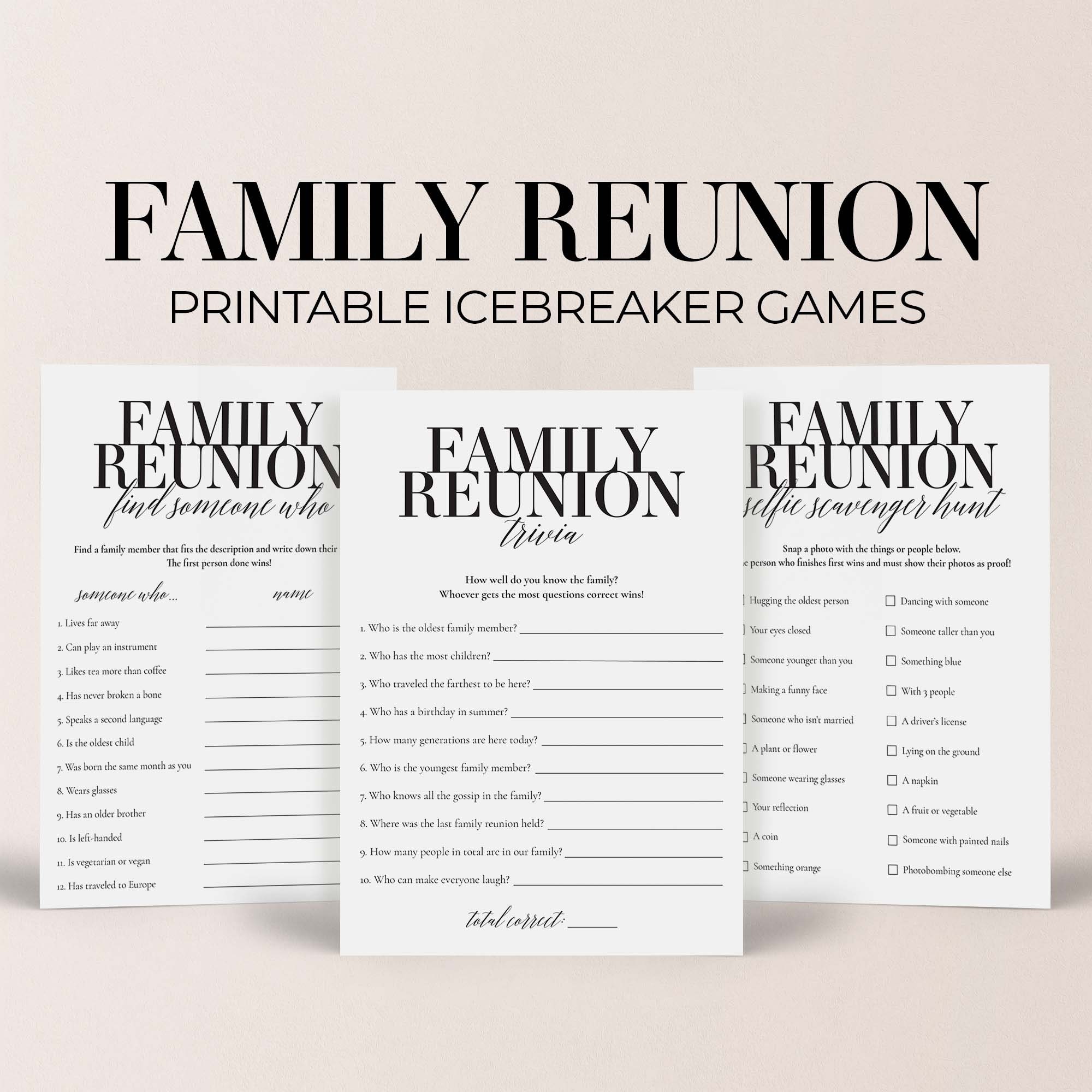 Printable Family Reunion Icebreaker Game Pack Family Party - Etsy