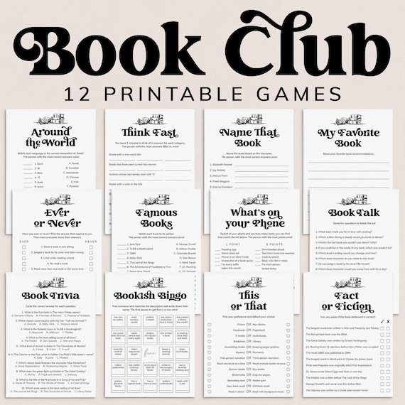 Book Club Game Bundle Printable Reading Group Activities Book Club Party Games Bookish Games Bookclub Meeting Icebreakers for Book Club MV1