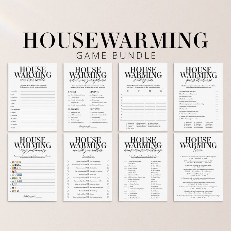 Housewarming Games Printable Modern House Warming Party Game - Etsy